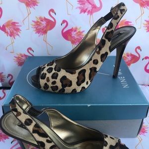 Nine West leopard sling back heels SHIPS TODAY!